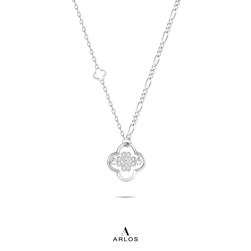 新春幸運四葉草跳動頸鏈 (白金色)