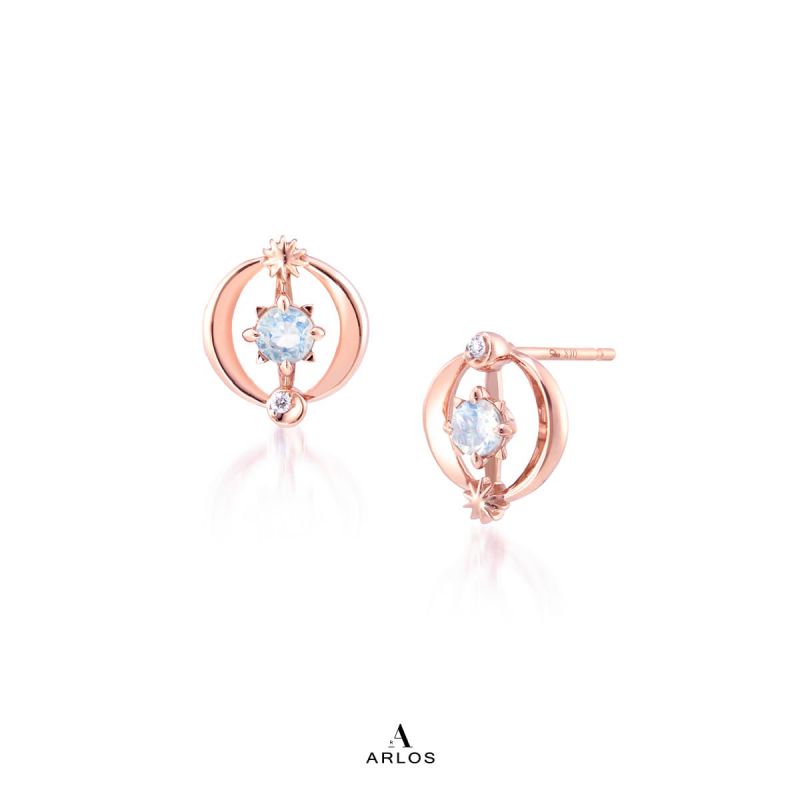 Aloha 藍月亮石星願耳環 (玫瑰金)