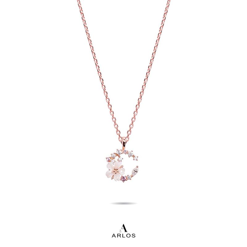 L'amour 優雅小花月亮頸鏈 (玫瑰金)