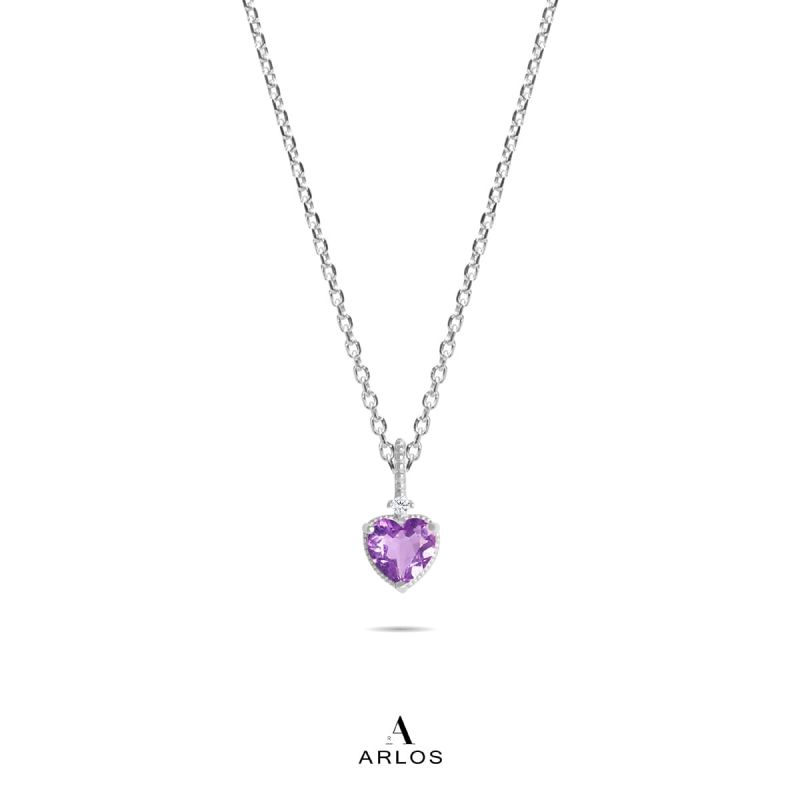 La Joie 紫水晶心型頸鏈 (白金色)