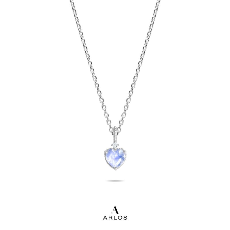 La Joie 藍月亮石心型頸鏈 (白金色)