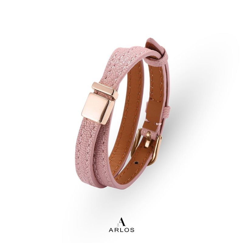 Noe 粉红色編織皮繩 (玫瑰金扣)