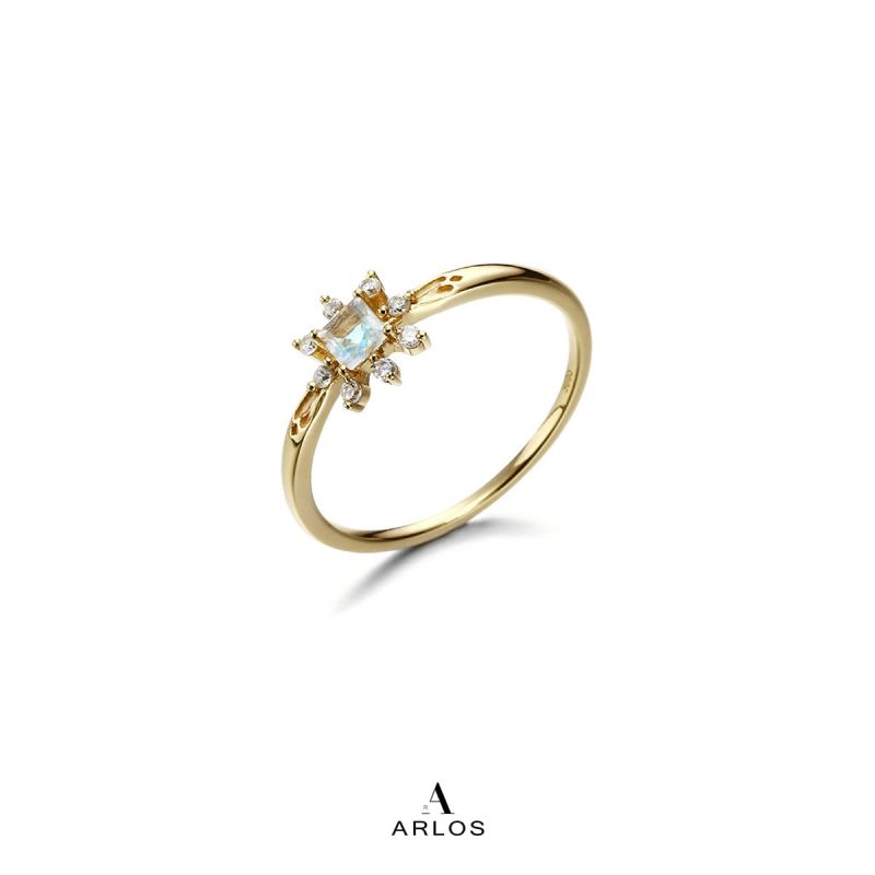 六芒星月亮石戒指