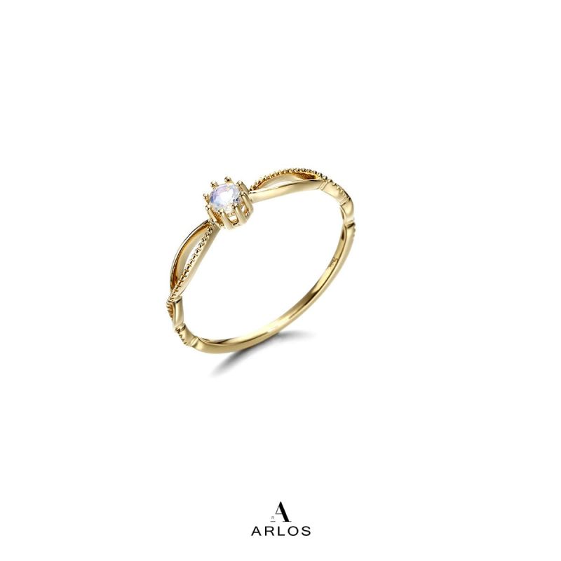 彩虹月亮石9K金戒指