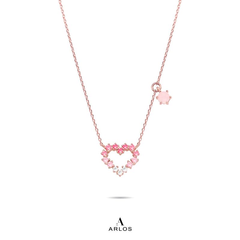 L'amour 粉紅漸變愛心頸鏈 (玫瑰金)