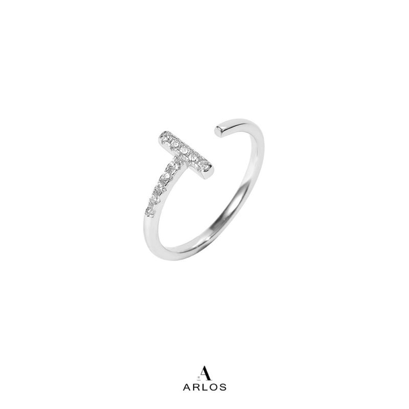 T 字閃爍開口戒指 (白金色)