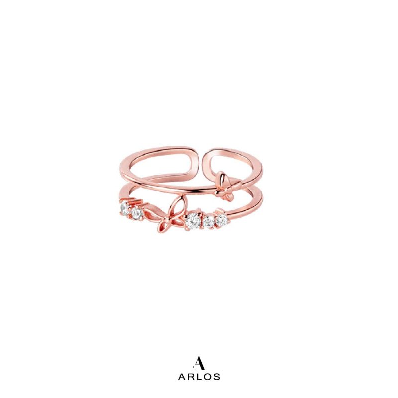 閃爍蝴蝶雙層開口戒指 (玫瑰金)