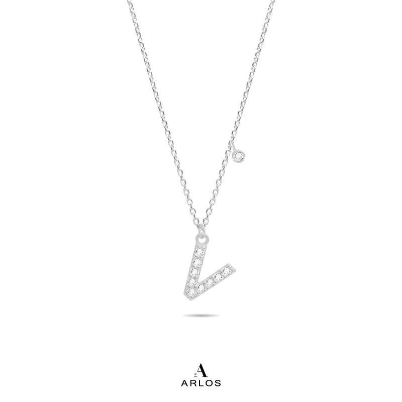 Trésor 字母 [ V ] 頸鏈 (白金色)